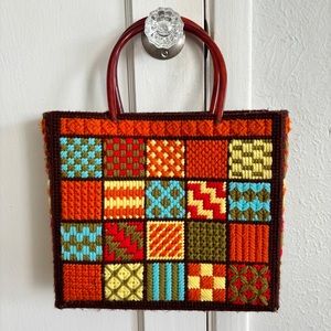 Vintage Retro 70s Needlepoint Patchwork Tote Purse AS IS